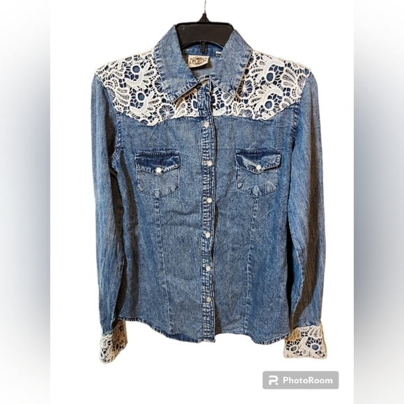 Rod's Small denim with lace snap closure western l/s - Picture 1 of 11